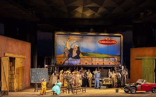 Cadie J. Brian (Giannetta), Yaritza Véliz (Adina), photo by Curtis Brown for the Santa Fe Opera